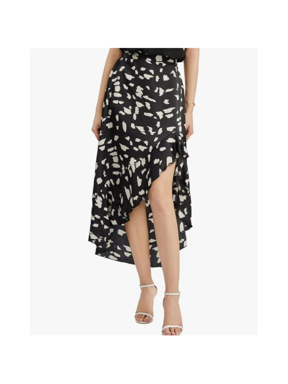 NEW Flowy High Elastic Waist Wrap Ruffle Slit High Low Midi Skirt M